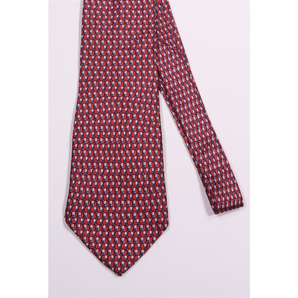 Ermenegildo Zegna Red Blue Gray Geometric Print Silk Necktie Tie - Picture 3 of 8